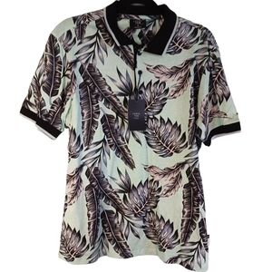 Size Medium Level Ten Mens Knit Polo Shirt Blue Tropical NWT Vacation Summer